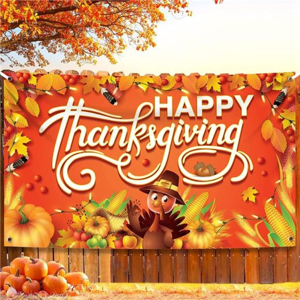 Happy Thanksgiving Banner - 72x44 Inch, Thanksgiving Decorations